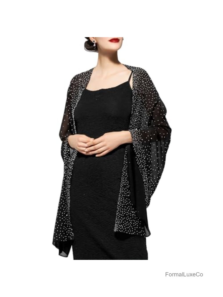 Chiffon Rhinestone Sequin Shawl Wrap For Evening Dress